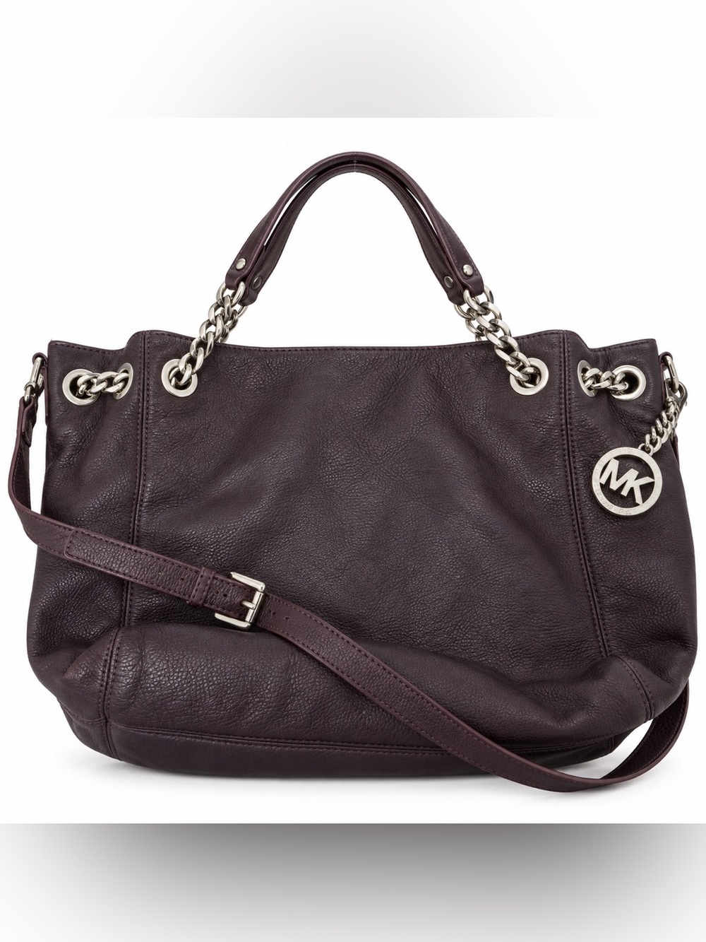 Michael Kors Pebbled Leather Shoulder Bag | Chain Strap Plum Purple MK Purse